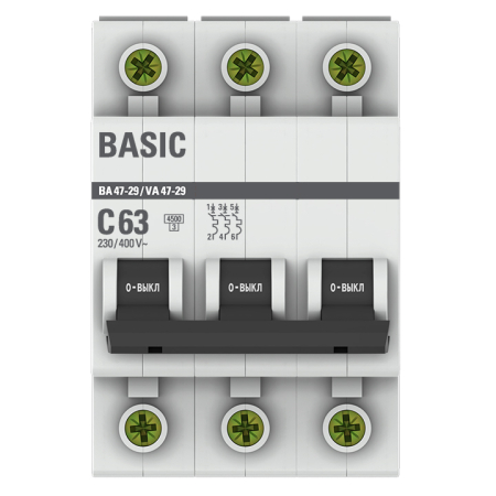 Автоматический выключатель 3P 63А (C) 4,5кА ВА 47-29 EKF Basic