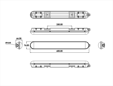 SPP-201-0-65K-018 ЭРА Светильник светодиодный линейный IP65 18Вт 1710Лм 6500К 600мм мат