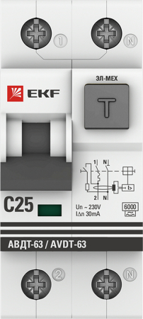 Дифференциальный автомат АВДТ-63 25А/30мА (характеристика C, эл-мех, тип А) 6кА EKF PROxima