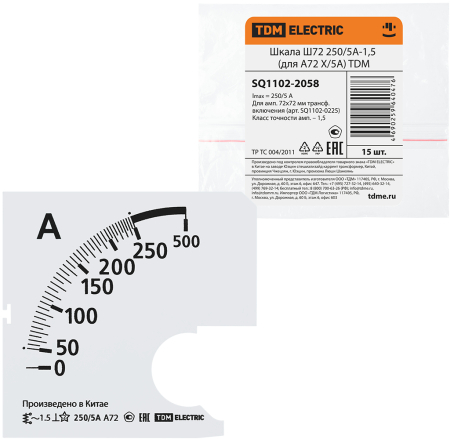 Шкала Ш72  250/5А-1,5 (для А72 Х/5А) TDM