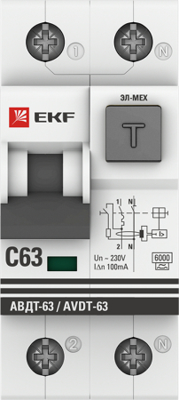 Дифференциальный автомат АВДТ-63 63А/100мА (характеристика C, эл-мех, тип А) 6кА EKF PROxima