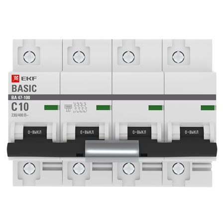 Автоматический выключатель 4P  10А (C) 10kA ВА 47-100 EKF Basic