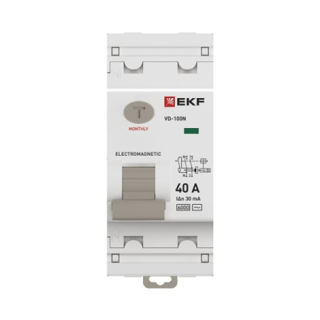 Выключатель дифференциального тока ВД-100N 2P 40А 30мА тип AC эл-мех 6кА PROXIMA EKF