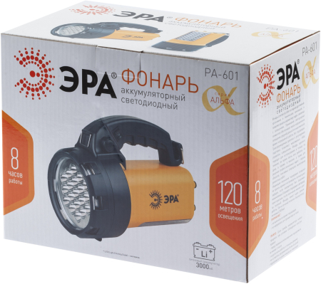 Фонарь PA-601  ЭРА прожектор АЛЬФА [19xLED + 24xLED, литий 3Ач, ЗУ 220V+12V, карт]