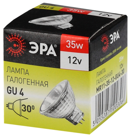 Лампа галогенная GU4-MR11-35W-12V-30CL  ЭРА (галоген, софит, 35Вт, нейтр, GU4)