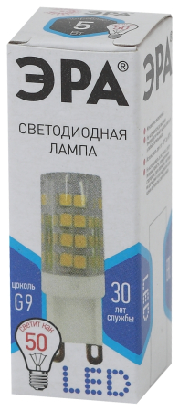 Лампы СВЕТОДИОДНЫЕ СТАНДАРТ LED JCD-5W-CER-840-G9  ЭРА (диод, капсула, 5Вт, нейтр, G9)