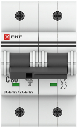 Автоматический выключатель 2P  80А (C) 15кА ВА 47-125 EKF PROxima