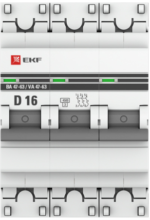 Автоматический выключатель 3P 16А (D) 4,5kA ВА 47-63 EKF PROxima