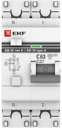 Дифференциальный автомат АД-32 1P+N 63А/30мА (тип А) EKF PROxima