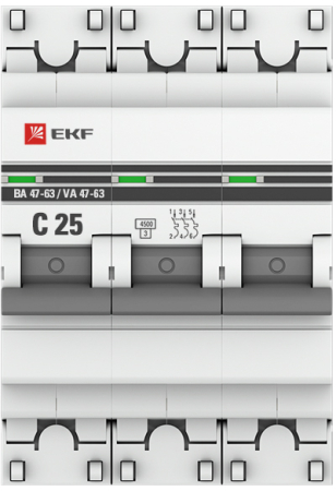 Автоматический выключатель 3P 25А (C) 4,5kA ВА 47-63 EKF PROxima