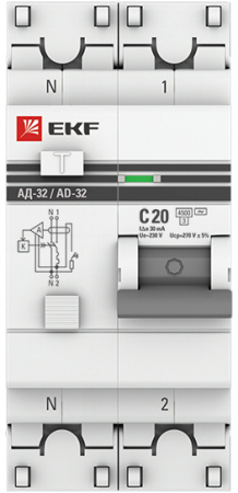 Дифференциальный автомат АД-32 1P+N 20А/30мА (хар. C, AC, электронный, защита 270В) 4,5кА EKF PROxim