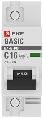 Автоматический выключатель 1P  16А (C) 10kA ВА 47-100 EKF Basic