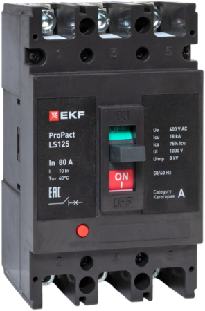 Автоматический выключатель LS125 18кА 3P 80А ProPact EKF