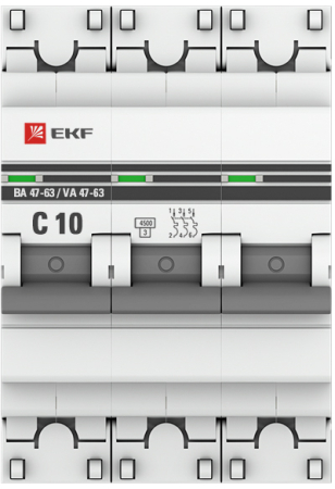 Автоматический выключатель 3P 10А (C) 4,5kA ВА 47-63 EKF PROxima