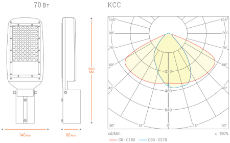 Уличный светодиодный светильник STL-70W03 70Вт 5000K IP65 7000 лм