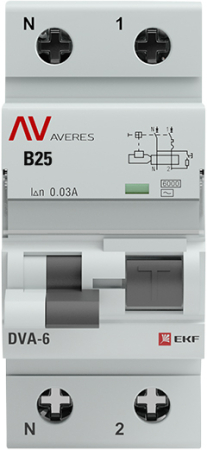 Дифференциальный автомат DVA-6 1P+N 25А (B)  30мА (AC) 6кА EKF AVERES