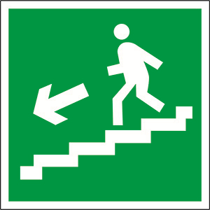 Знак безопасности NPU-1818,E14 "Напр, к эвакуац, выходу по лестн, вниз (лев,)"