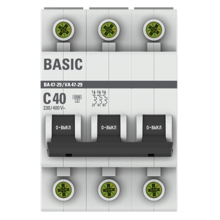 Автоматический выключатель 3P 40А (C) 4,5кА ВА 47-29 EKF Basic