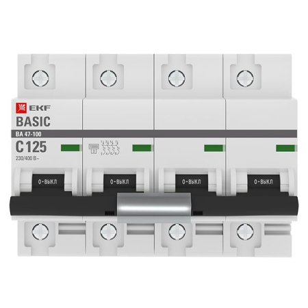 Автоматический выключатель 4P 125А (C) 10kA ВА 47-100 EKF Basic