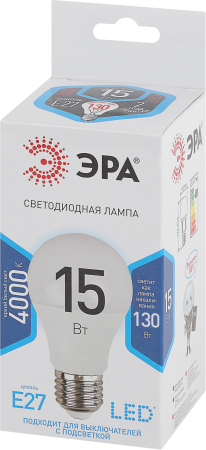 Лампы СВЕТОДИОДНЫЕ СТАНДАРТ LED A60-15W-840-E27  ЭРА (диод, груша, 15Вт, нейтр, E27),