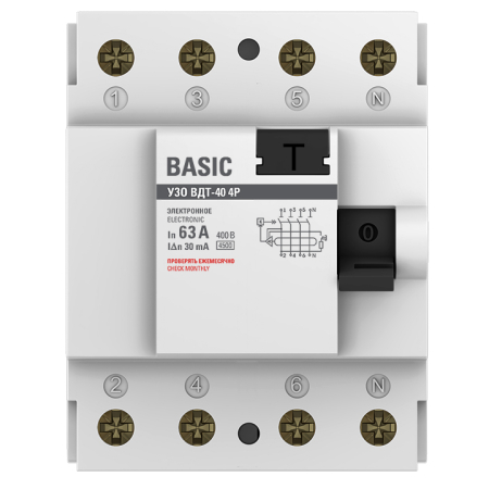 Устройство защитного отключения УЗО ВДТ-40 4P 63А/ 30мА (электронное) EKF Basic