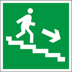 Знак безопасности BL-3015A,E13 "Напр, к эвакуац, выходу по лестн, вниз (прав,)"