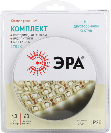 Светодиодные ленты_49 напр  ЭРА 2835kit-4,8-60-12-IP20-2700-5m