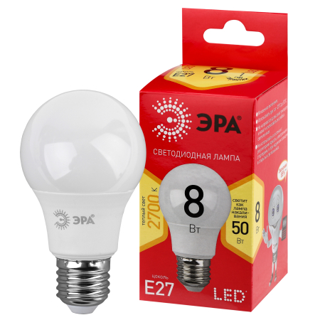 LED A55-8W-827-E27 R  Лампочка светодиодная ЭРА RED LINE LED A55-8W-827-E27 R Е27 / E27 8 Вт груша теплый белый свет