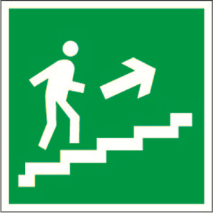 Знак безопасности BL-3015A,E15 "Напр, к эвакуац, выходу по лестнице вверх (прав)