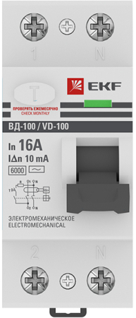 Устройство защитного отключения ВД-100 2P 16А 10мА (тип АС, электромеханическое) 6кА EKF PROxima