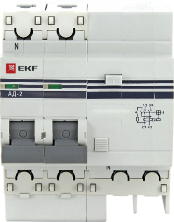 Дифференциальный автомат АД-2 40А/30мА (характеристика C, тип AC) 4,5кА EKF