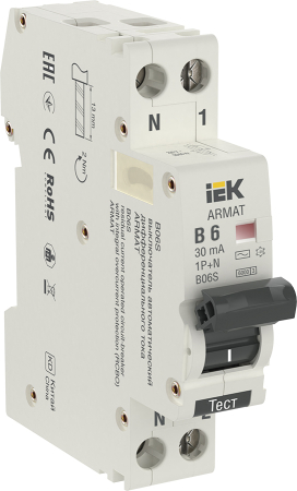 ARMAT АВДТ B06S 1P+NP B6 30мА тип AC (18мм) IEK