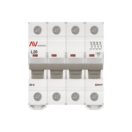 Выключатель автоматический AV-6 4P 20A (L) 6kA EKF AVERES