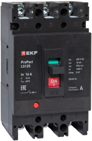 Автоматический выключатель LS125 18кА 3P 16А ProPact EKF