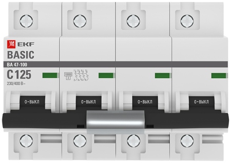 Автоматический выключатель 4P 125А (C) 10kA ВА 47-100 EKF Basic