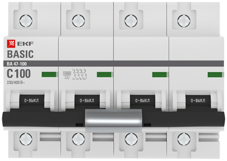 Автоматический выключатель 4P 100А (C) 10kA ВА 47-100 EKF Basic