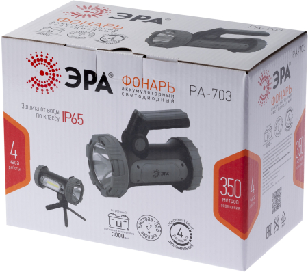 Фонарь PA-703  ЭРА прожекторный [10W SMD+ боковой COB, литиевый акк 3000мАч/ 3,7V, IP65, microUSB, к