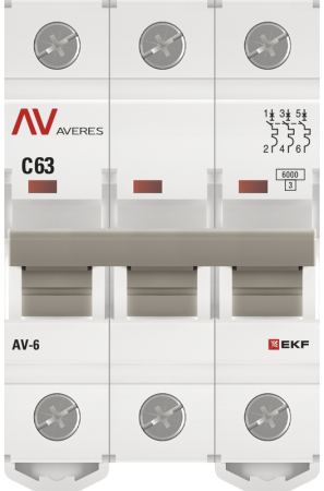 Выключатель автоматический AV-6 3P 63A (C) 6kA EKF AVERES
