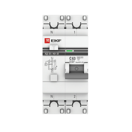 Дифференциальный автомат АД-32 1P+N 63А/30мА (хар. C, AC, электронный, защита 270В) 4,5кА EKF PROxim