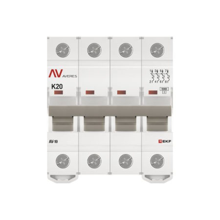 Выключатель автоматический AV-10 4P 20A (K) 10kA EKF AVERES
