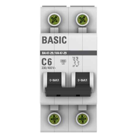 Автоматический выключатель 1P  6А (C) 4,5кА ВА 47-29 EKF Basic