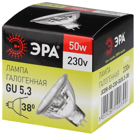 Лампа галогенная GU5.3-JCDR (MR16) -50W-230V-CL  ЭРА (галоген, софит, 50Вт, нейтр, GU5.3)