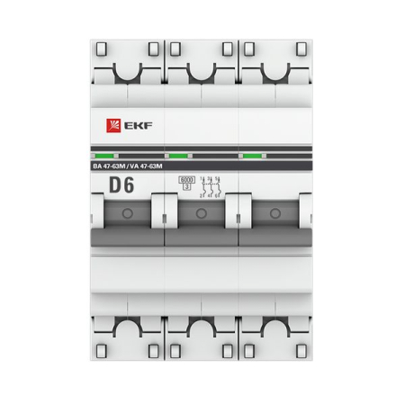 Автоматический выключатель 3P 6А (D) 6кА ВА 47-63M без теплового расцепителя EKF PROxima