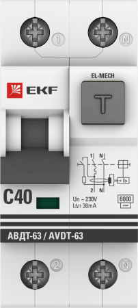 Дифференциальный автомат АВДТ-63 40А/30мА (характеристика C, эл-мех, тип АС) 6кА EKF PROxima