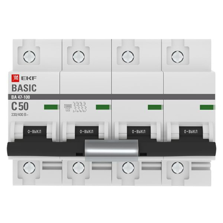 Автоматический выключатель 4P  50А (C) 10kA ВА 47-100 EKF Basic