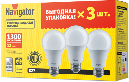 Лампа Navigator 95 319 NLL-A60-13-230-4K-E27-PACK3