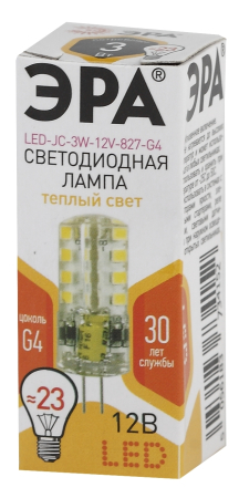 Лампы СВЕТОДИОДНЫЕ СТАНДАРТ LED JC-3W-12V-827-G4  ЭРА (диод, капсула, 3Вт, тепл, G4)